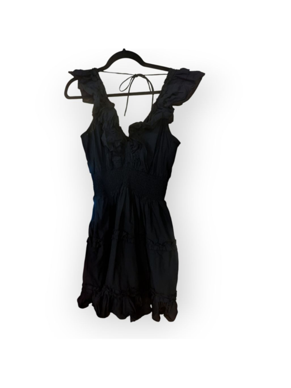 House of Harlow 1960 Black Ruffle V Neck Dress Medium - Picture 3 of 10